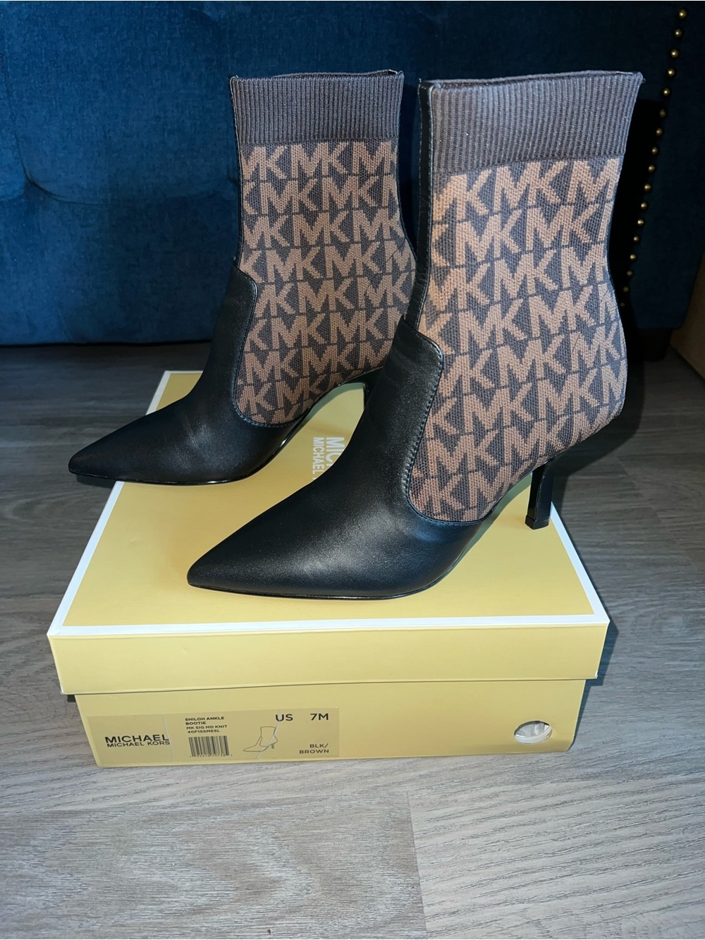 Michael Kors Monogram Heeled Boots (Sock Booties) in Brown/Black - Picture 13 of 14